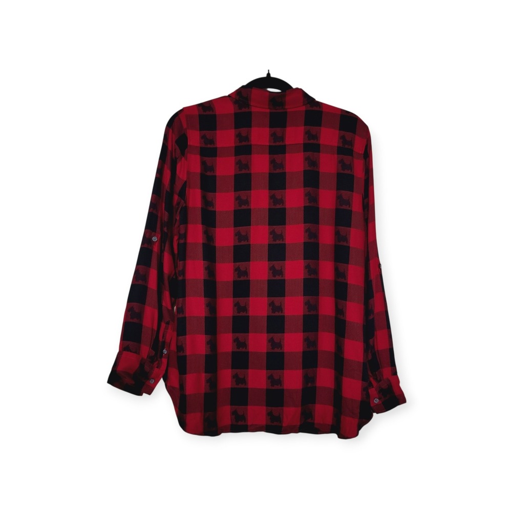 Talbots Womens PM Scotty Dog Buffalo Plaid Holiday Christmas Festive Button‎ Up - Picture 12 of 14